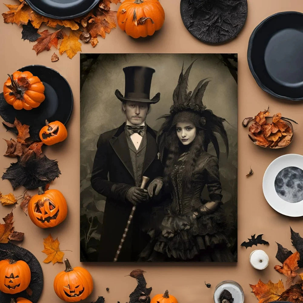 Halloween Custom Couple Portrait – Unique Ghost-Themed Personalized Gift