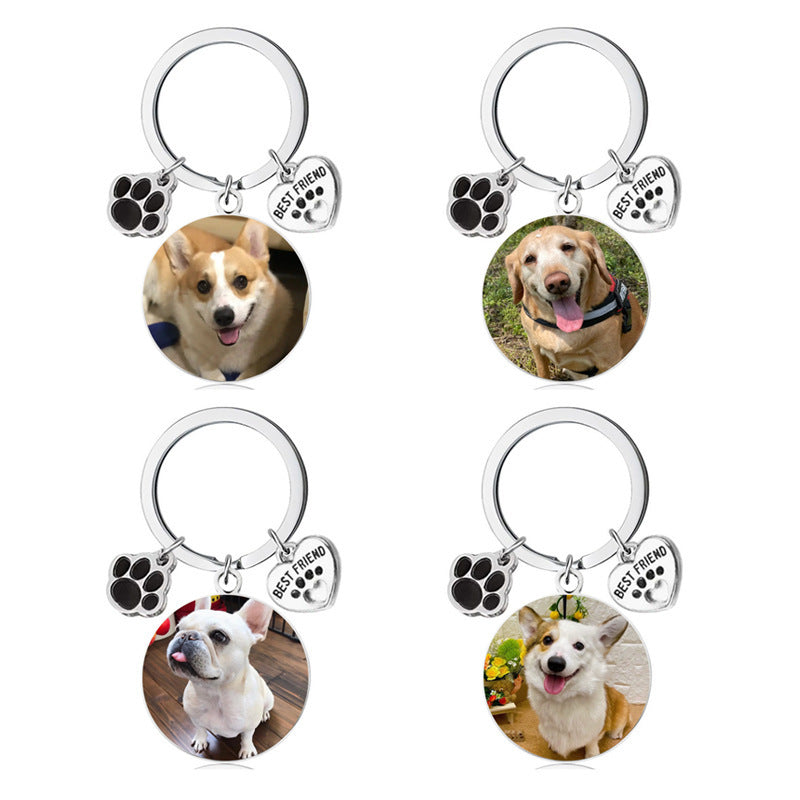 Custom Pet Photo Keychain Dog & Cat Keyring with Engraved Back