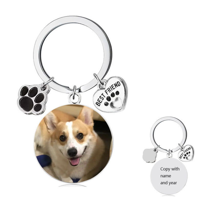 Custom Pet Photo Keychain Dog & Cat Keyring with Engraved Back