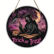 Halloween & Christmas Wooden Door Sign – Round Witch Hanging Decoration